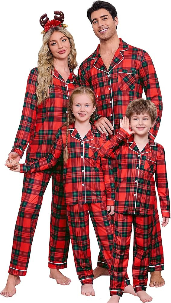 iClosam Christmas Family Matching Pajamas Long Sleeve Button Down Pj Set Festival Party Sleepwear | Amazon (US)