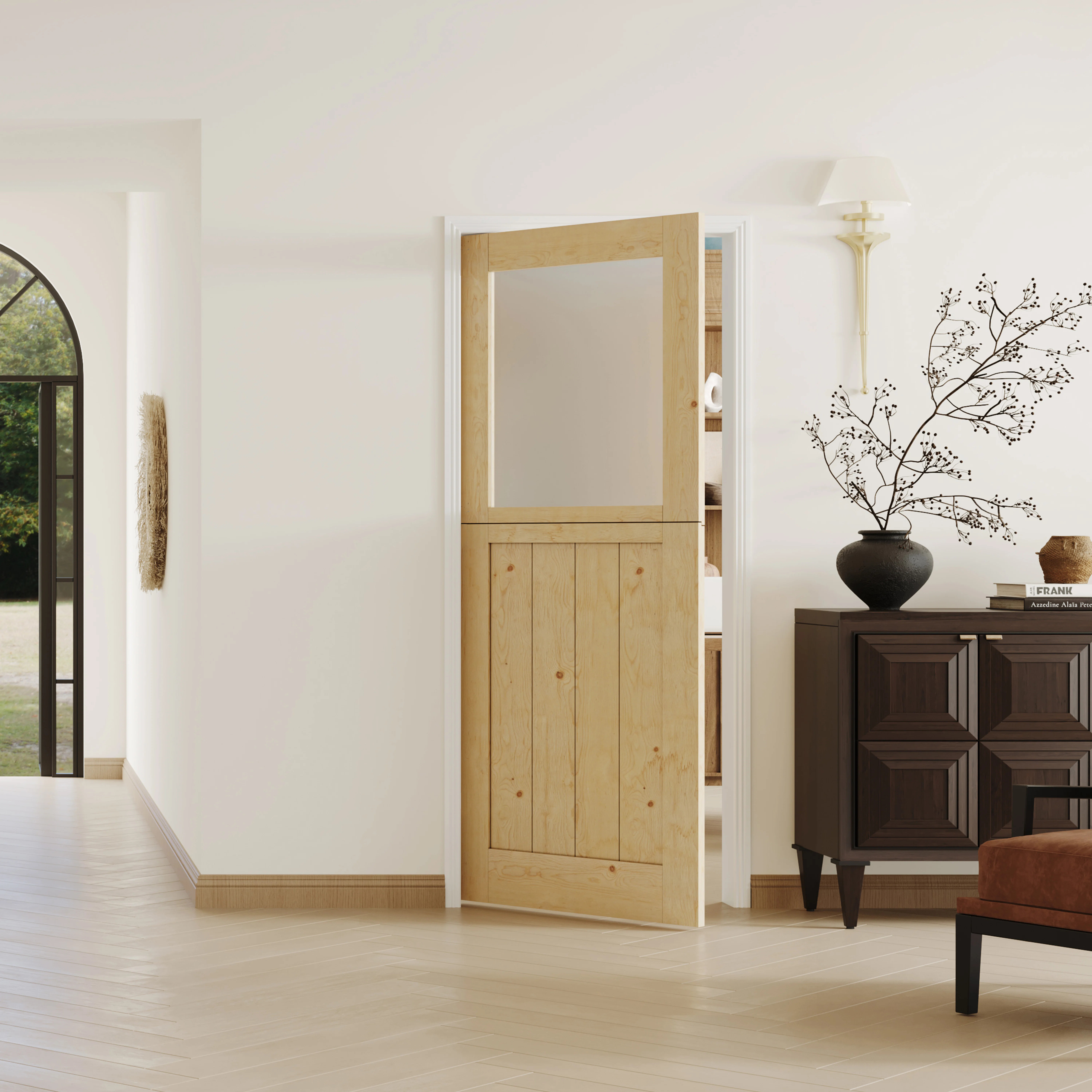 DOOOLI Dutch Door- Half Frosted Glass+Natural Pine Wood Interior Door Prehung Slab Doors With Doo... | Wayfair North America