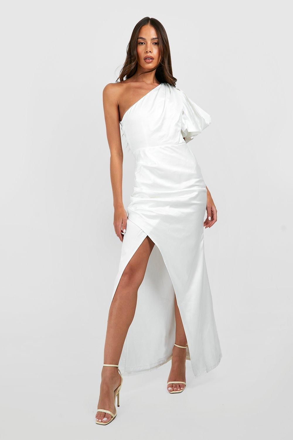 Puff One Shoulder Side Split Maxi Dress | Boohoo.com (US & CA)