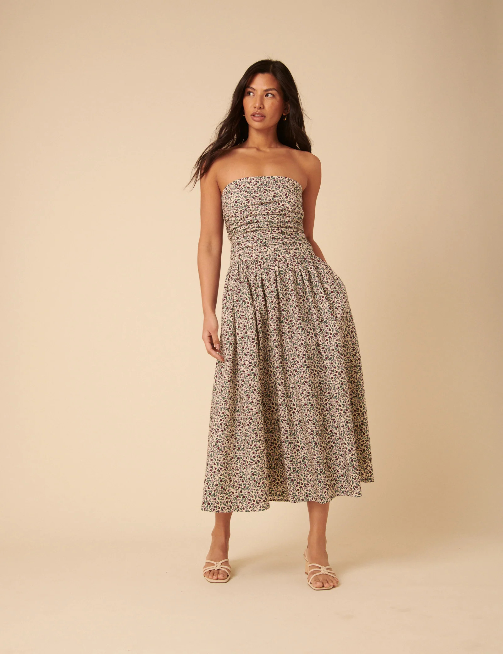 Cream Ditsy Floral Bandeau Felicity Midi Dress | Nobody's Child
