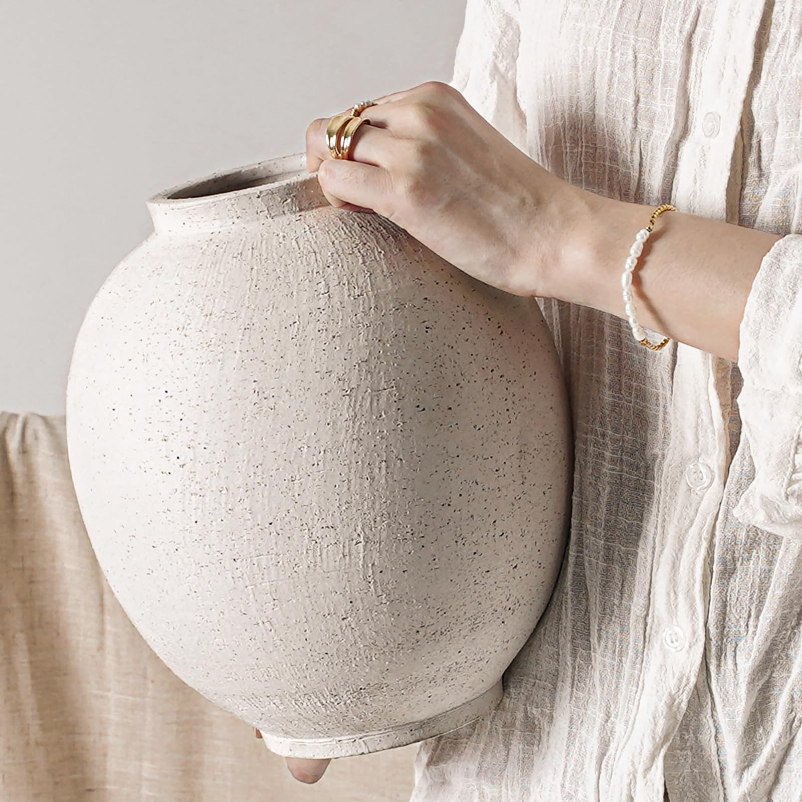 Large White Ceramic Vase - 9.8 Inch Rustic Farmhouse Vase for Home Decor, Minimalist Tall Vases f... | Amazon (US)