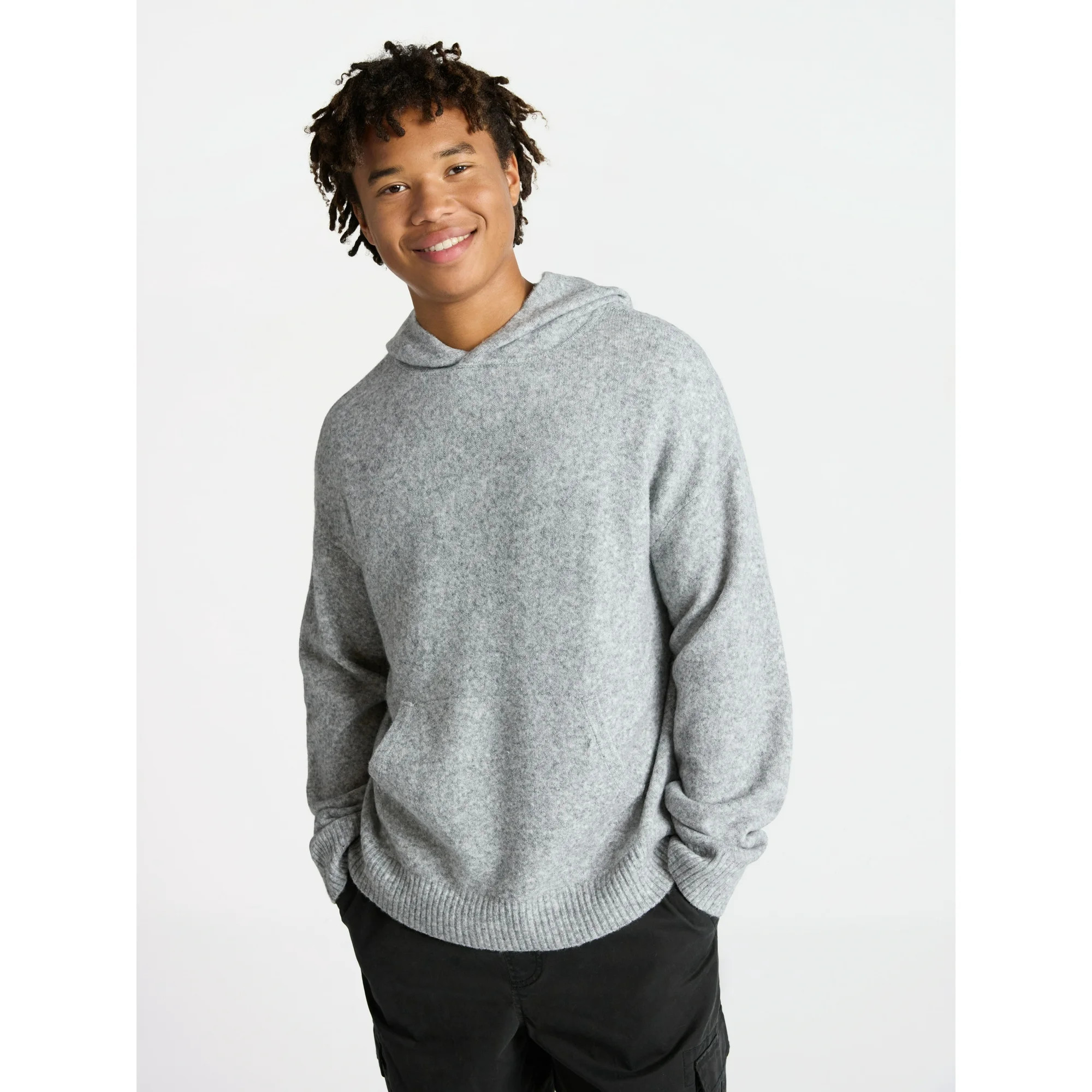 No Boundaries Brushed Hooded Sweater with Long Sleeves, Midweight, Men's & Big Men's - Walmart.co... | Walmart (US)