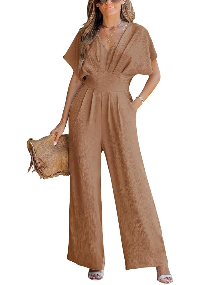 CUPSHE One Piece Jumpsuits for Women Casual Summer V Neck Batwing Sleeve Wide Leg Elegant Overall... | Amazon (US)