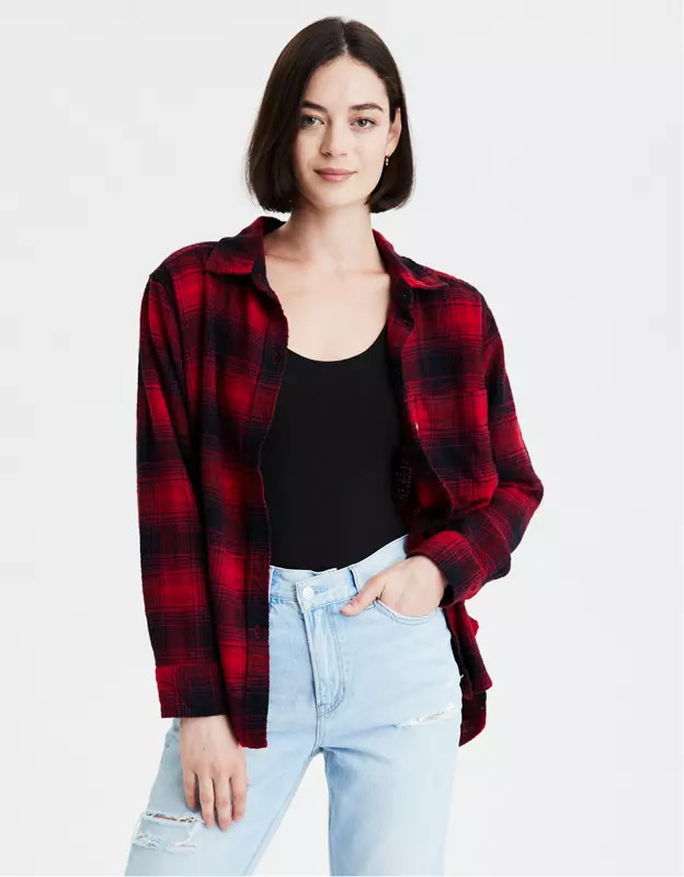 AE Ahh-Mazingly Soft Boyfriend Plaid Shirt | American Eagle Outfitters (US & CA)