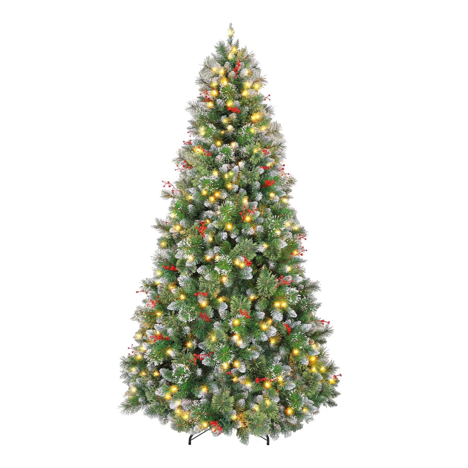 VIVATREES 6ft Pre-lit Flocked Artificial Christmas Tree Red Berries 956 Hinged Frosted Branch Tip... | Walmart (US)
