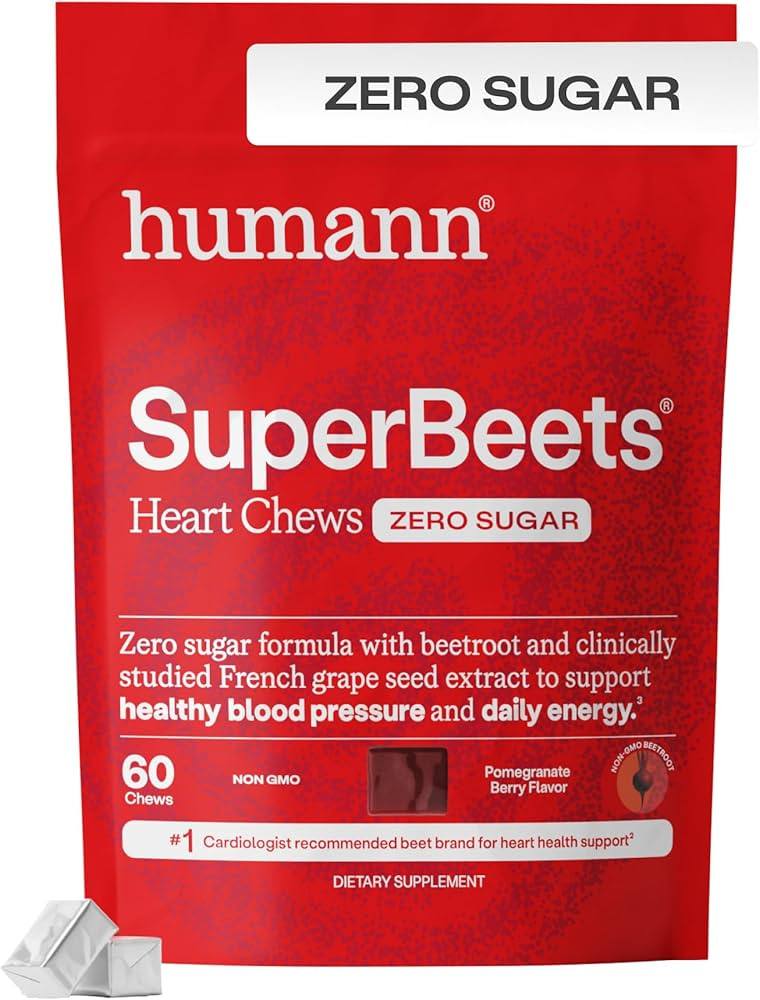 Humann SuperBeets Heart Chews Zero Sugar, Nitric Oxide and Blood Pressure Support, Grape Seed Ext... | Amazon (US)