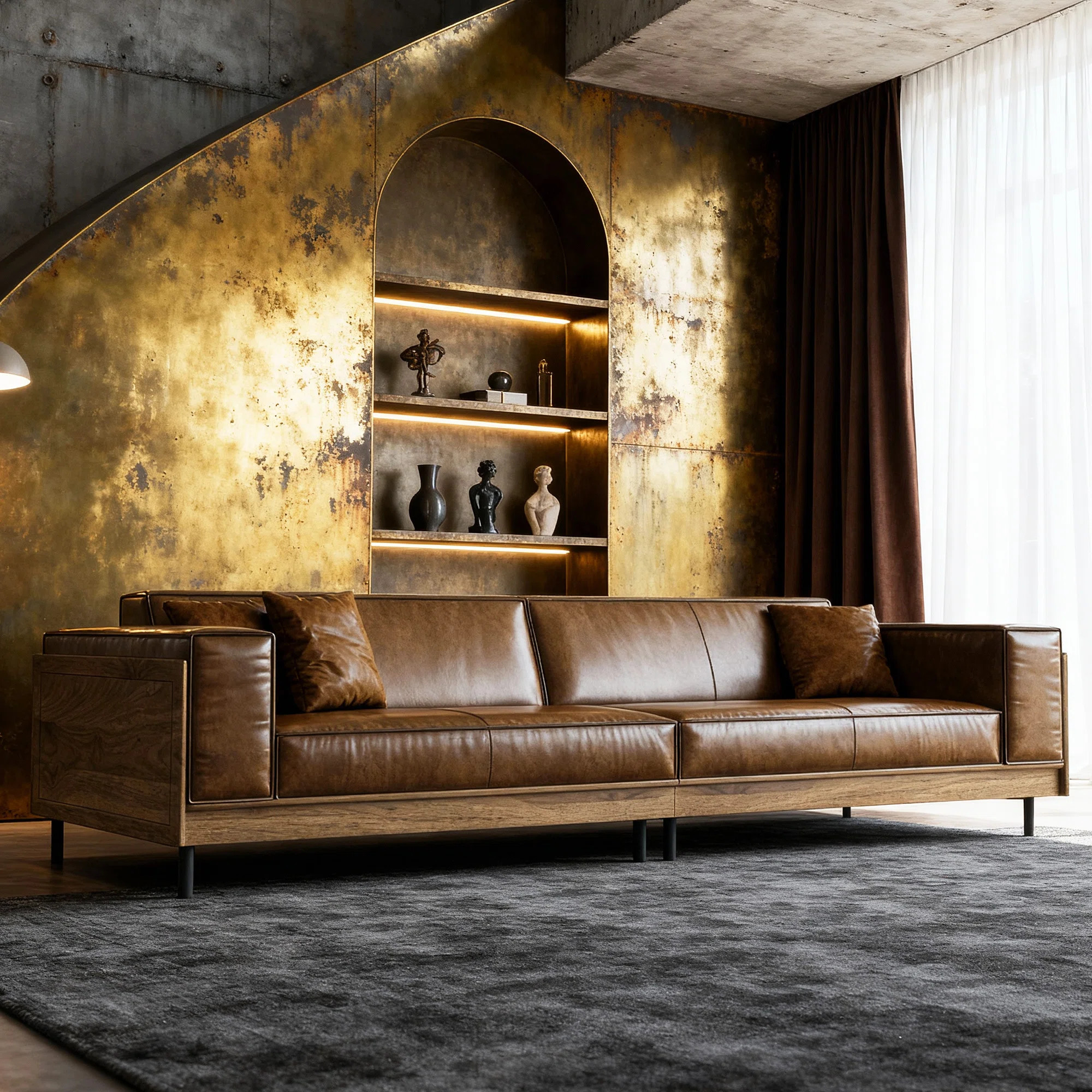 111.81 Inch 4 Seater Pu Leather Sofa With Removable Cushions 3 Throw Pillows Solid Wood Frame Hig... | Wayfair North America