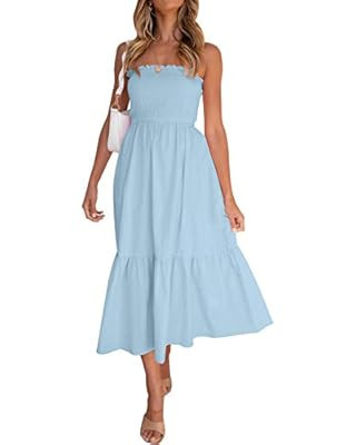 Women's Summer Boho Spaghetti Tie Strap Square Neck Floral Ruffle A Line Beach Long Maxi Swing Dr... | Amazon (US)