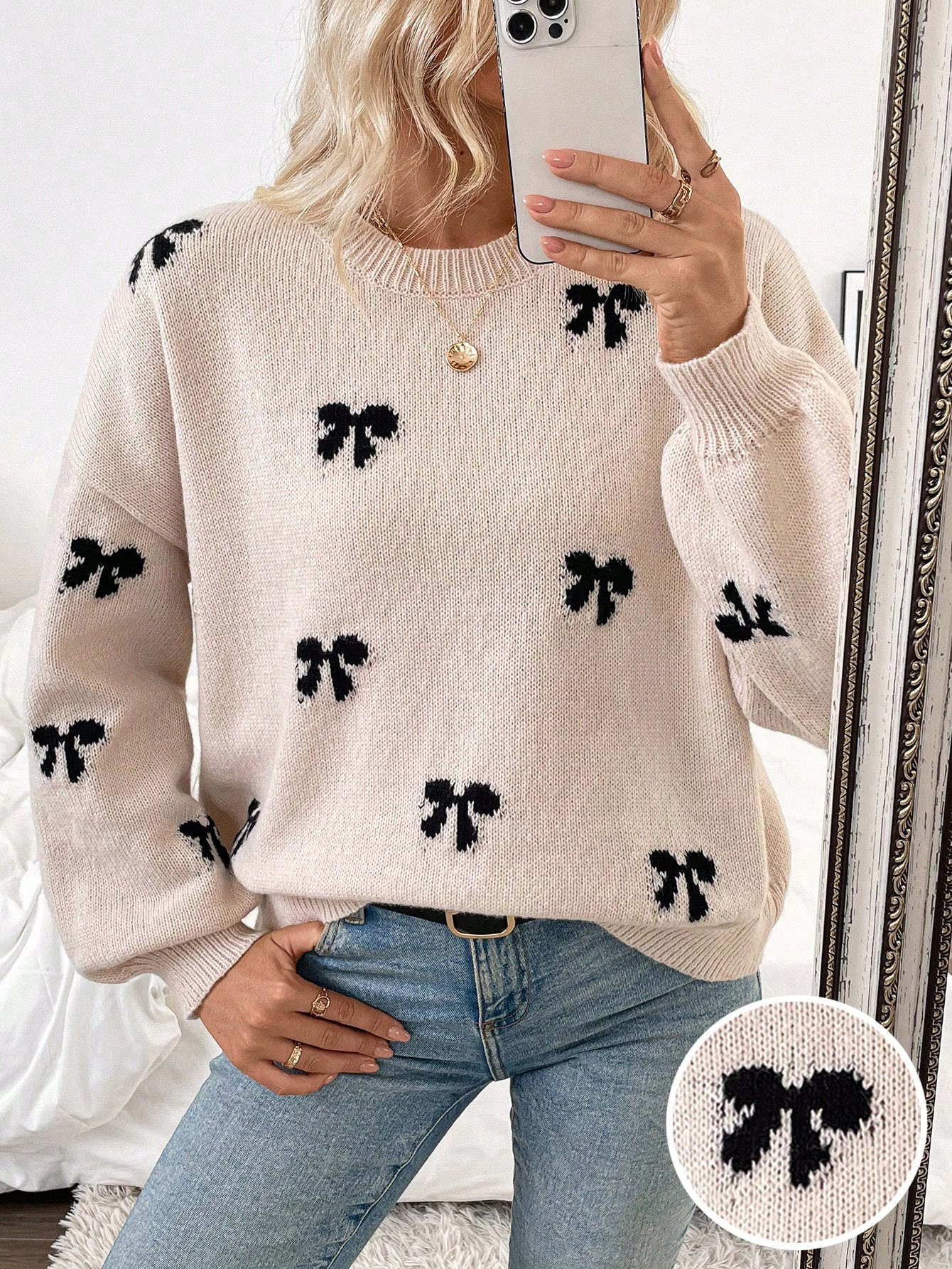 SHEIN Frenchy New 2024 Autumn/Winter Trendy Blogger Style Cute Bowknot Casual Pullover Sweater | SHEIN