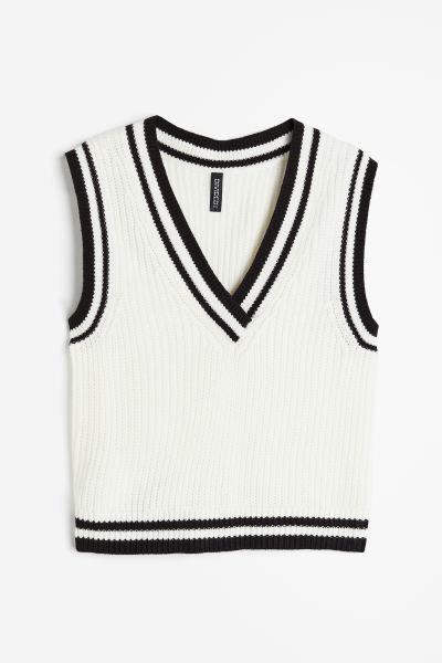 Rib-knit Sweater Vest - White/black - Ladies | H&M US | H&M (US + CA)