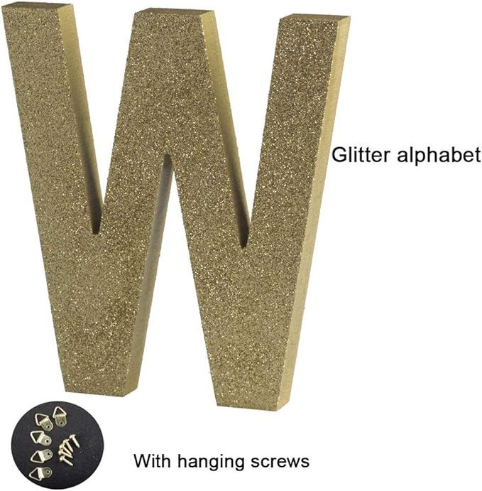 Glitter Gold Wood Letter W Wall Letters Number Marquee Alphabet DIY Block Words Sign Hanging Deco... | Amazon (US)