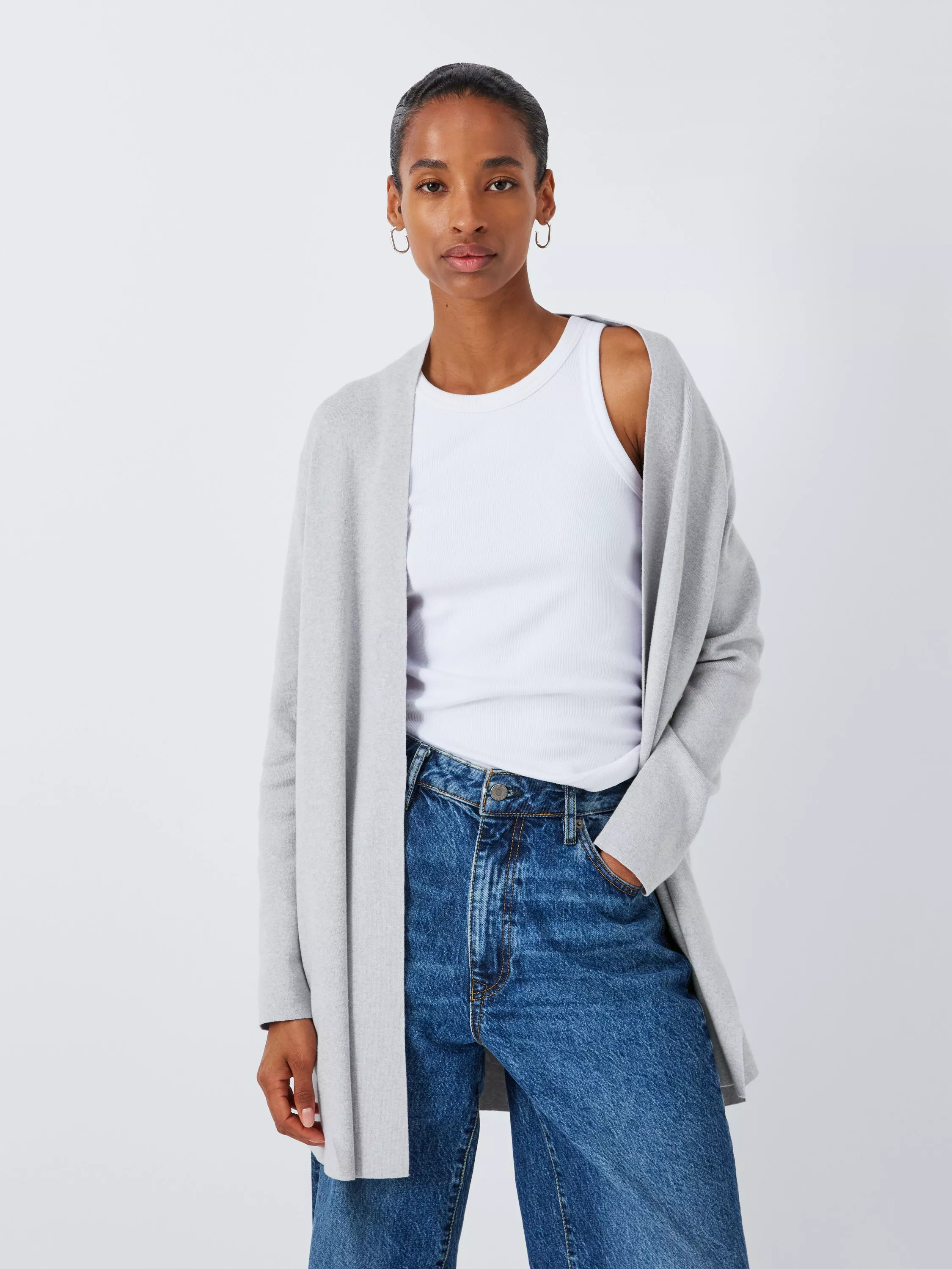 John LewisEdge Longline Cardigan, Light Grey | John Lewis (UK)