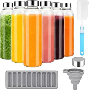 Zukro 18 oz Glass Juice Bottles with Lids for Juicing, Reusable Clear Glass Water Bottles with St... | Amazon (CA)
