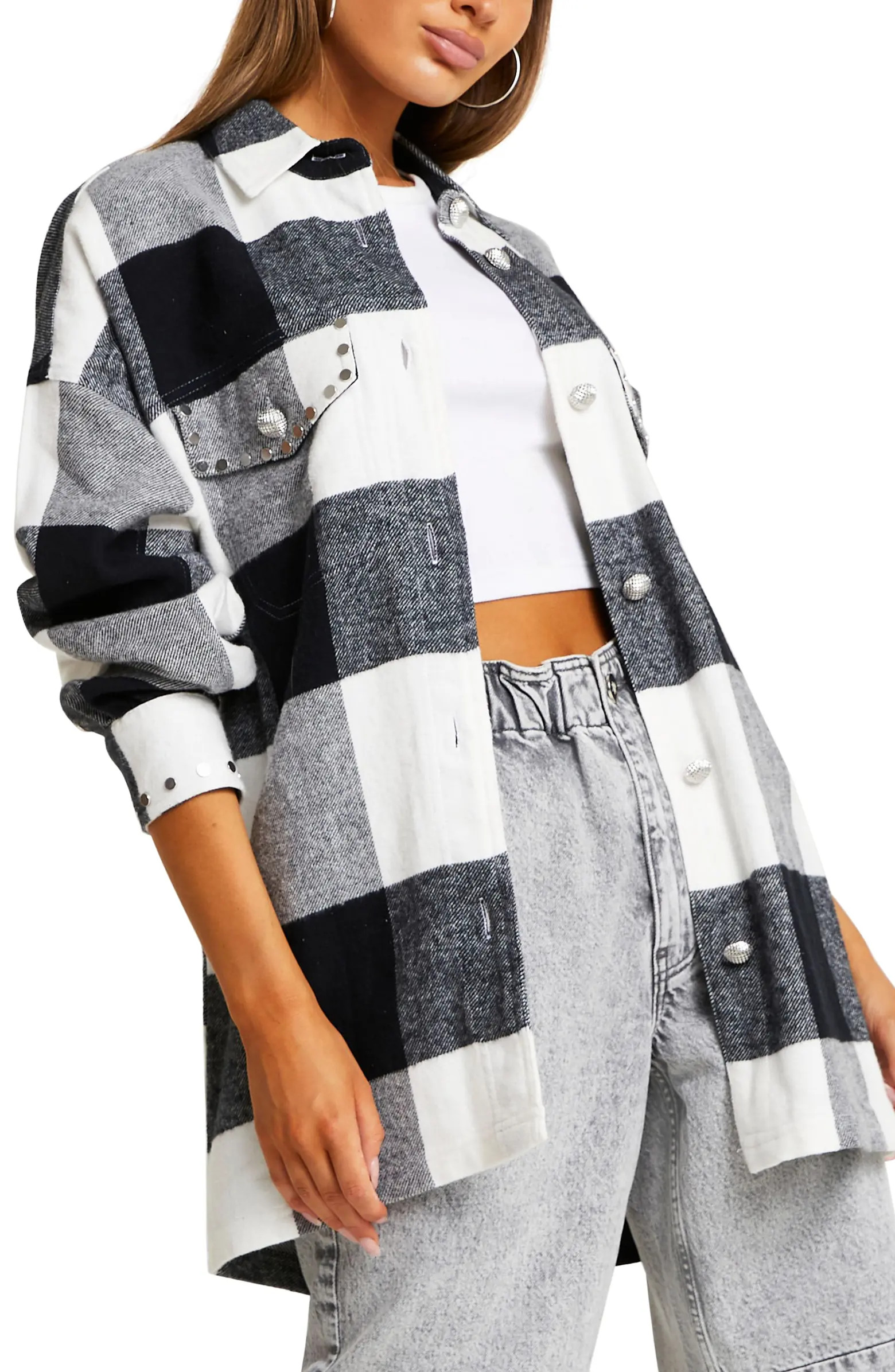 River Island Mono Check Overshirt | Nordstrom | Nordstrom