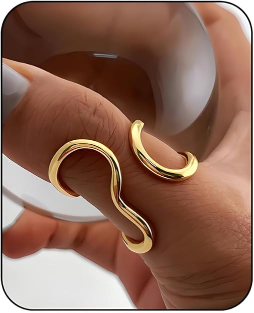 Chunky Rings For Women, Gold Silver Thumb Ring Asymmetrical Wavy Curve Ring Adjustable Non Tarnis... | Amazon (US)