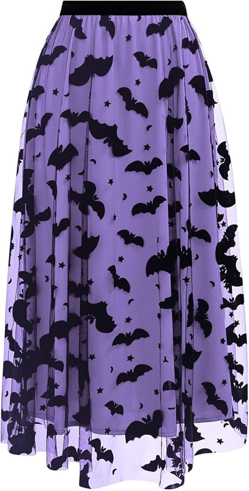 CHICWISH Women's Pumpkin Tulle Tutu Skirt Velvet Bats Elastic Waist Halloween Party Layered Mesh ... | Amazon (US)
