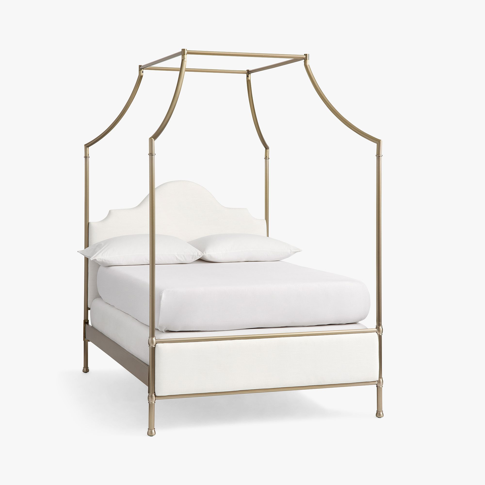 Charlotte Canopy Bed, Full, Brushed Brass/Performance Linen Blend White | Pottery Barn Teen