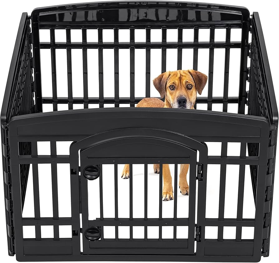 IRIS USA 24-inch 4 Panel Exercise Pet Playpen with Door, Black | Amazon (US)