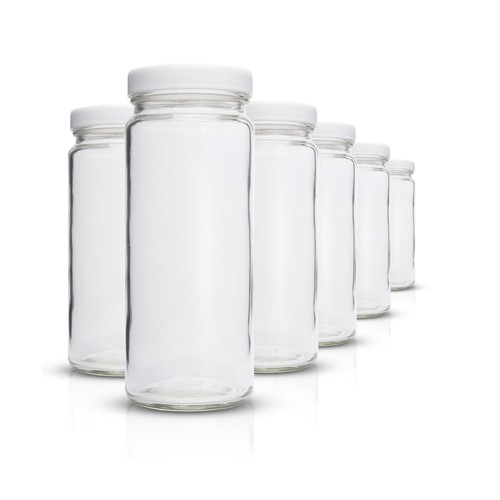 Clear Glass Water Bottles Set - 6 Pack Wide Mouth with Lids for Juice, Smooth... 792436960385 | e... | eBay US