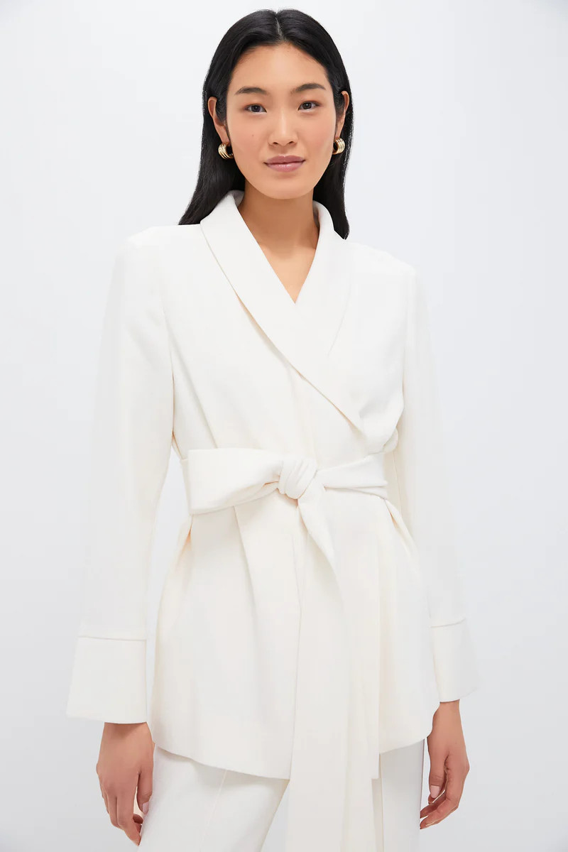 Pearl White Crepe Talia Wrap Blazer | Tuckernuck (US)