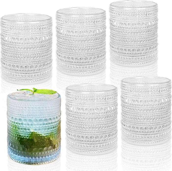 Hobnail Drinking Glasses Set of 6, 10 oz, Cocktail Glasses Vintage Glasses Drinking Set Glass Cup... | Amazon (US)