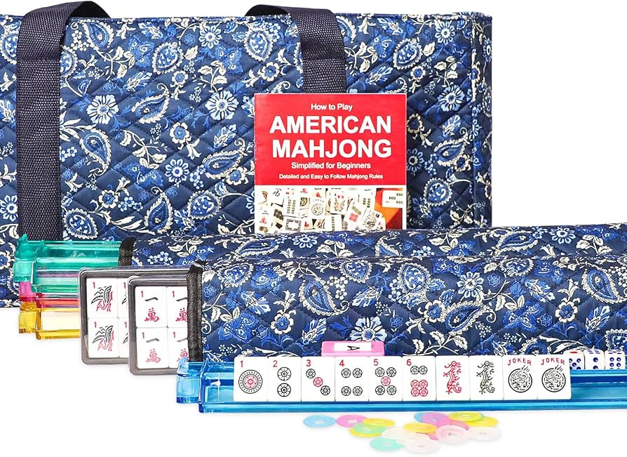 American Mahjong Set,Mahjong Tiles Set,Blue Bag,166 Premium Tiles,4 All-in-One Rack/Pushers(Ma Jo... | Amazon (US)