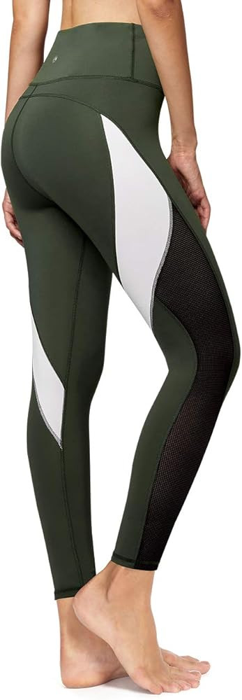 QUEENIEKE Women Yoga Pants Color Blocking Mesh Workout Running Leggings Tights 8030 | Amazon (US)