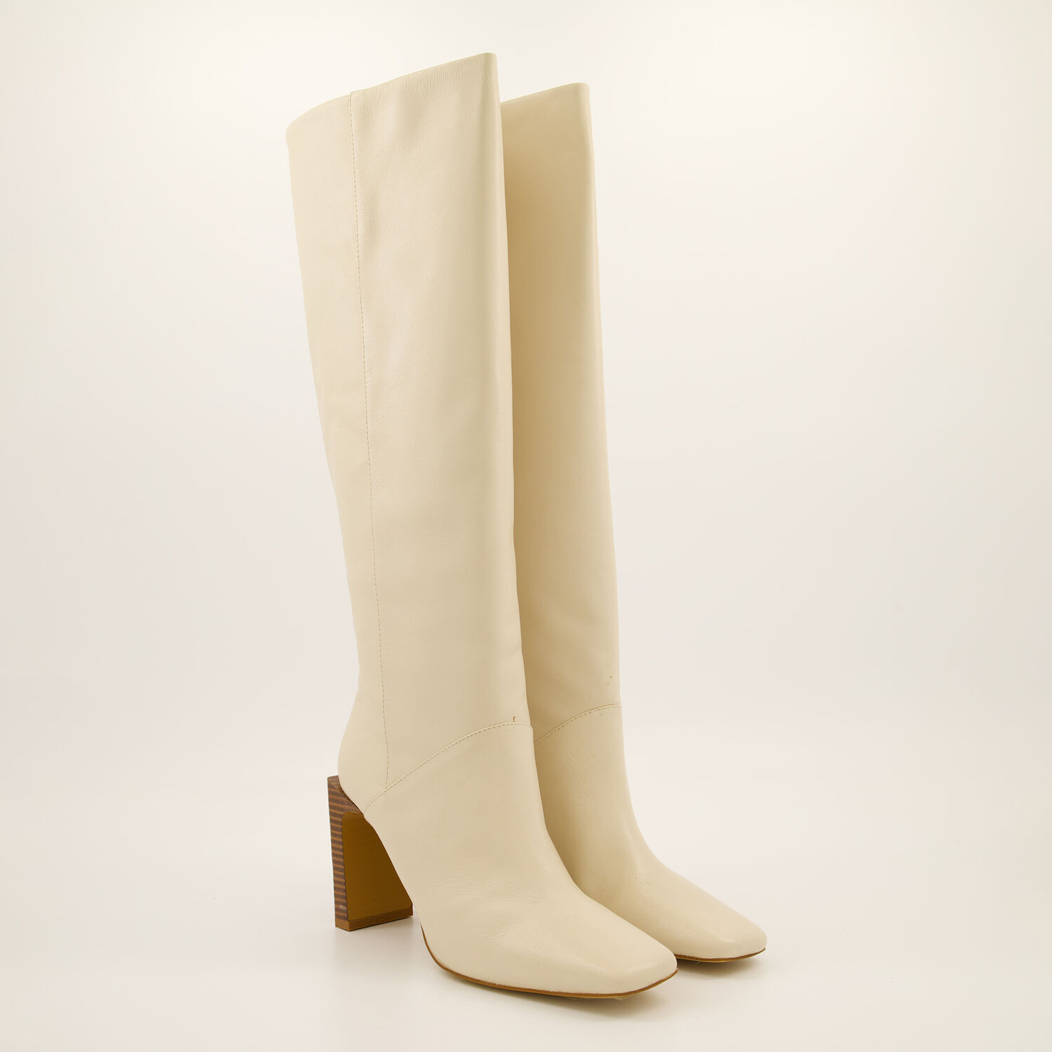 Cream Leather Basic Knee High Boots | TK Maxx