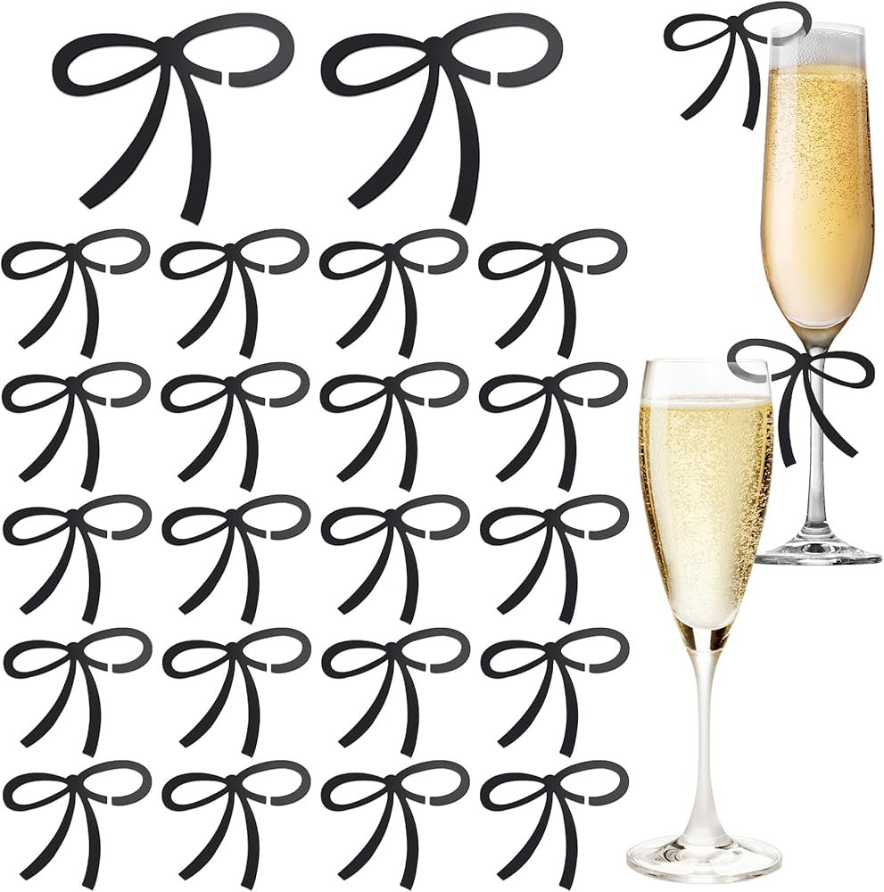 24 Pcs Pink Black Bows Drink Markers Drink Glasses Markers for Engagement Birthday Bachelorette | Amazon (US)