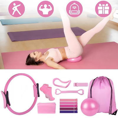 NAYSAYE Pilates Kit 14-Piece with Resistance Bands Yoga Ball Pilates Ring Arm Stretcher and Carry Bag for Full-Body Workouts at Home and Travel, Pink | Target