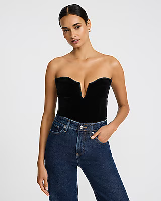 Velvet Strapless V-Wire Bodysuit | Express