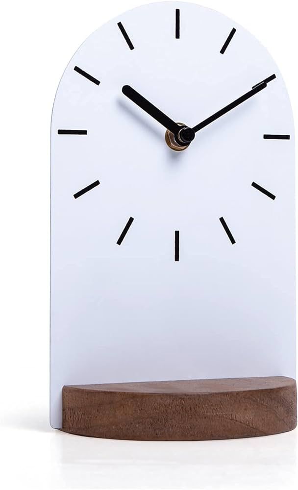 SOFFEE DESIGN One-Piece Table Clock Iron Sheet with Wooden Base Ins Style, Desktop Clock Non Tick... | Amazon (US)