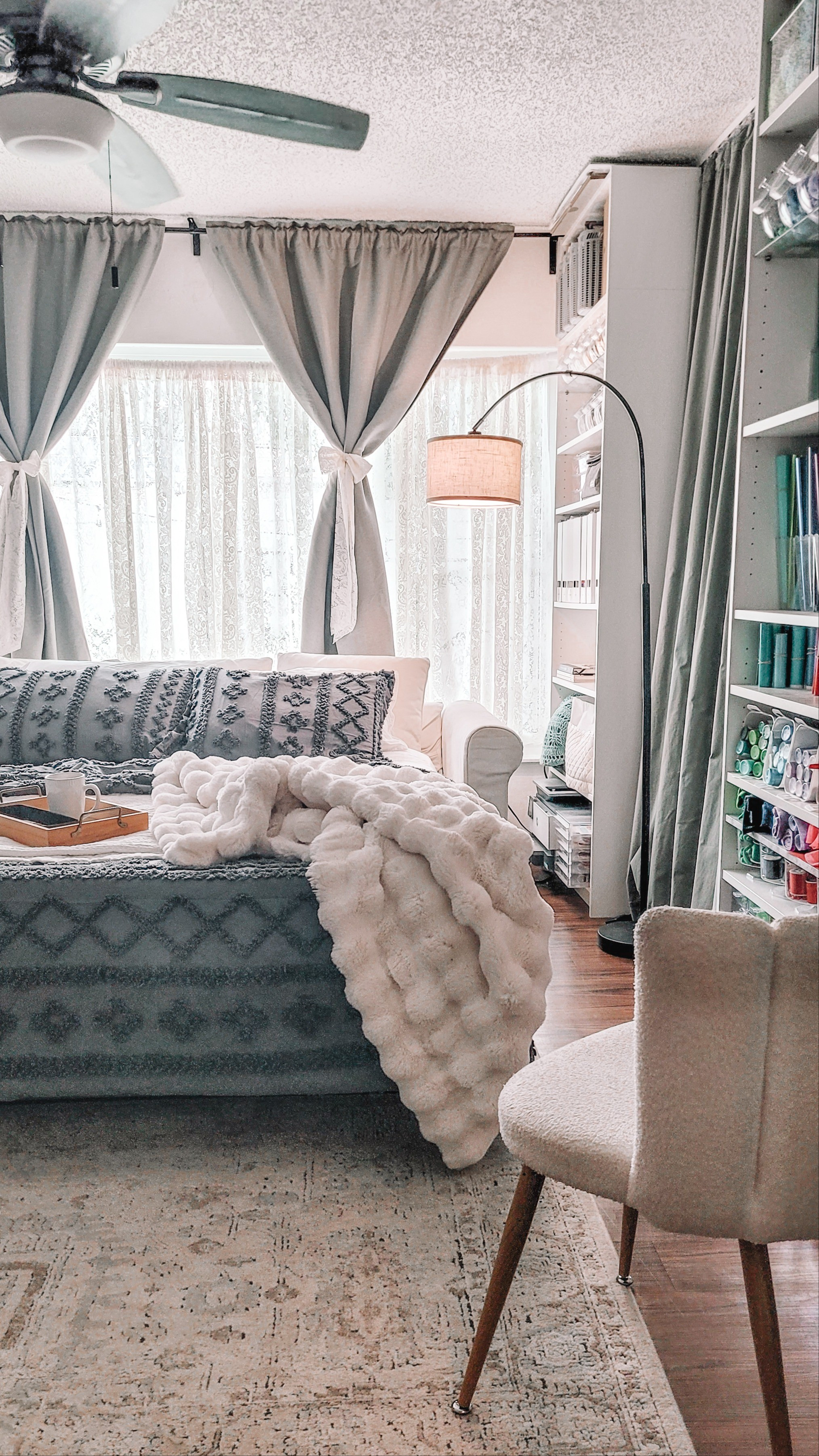 COMMENT "LINKS" TO SHOP 👇A year ago, I decided to stop wishing we had a bigger home with more storage with a craft room/guest room, and I started to make the most of what I had. I took our formal living room and designed my dream craft room that doubled as a cozy guest room. The secret to making it cozy while surrounded by craft supplies is 1. Aesthetic. The shelves are organized and color coded, making it appealing to the eye. 2. Luxurious bedding. Fluffy pilliws, a Bohemian comforter, fur throw blanket, and the best sheets make a big difference in a guest room. I also add a mattress topper since pull out sofa mattresses can lack in comfort. 👉I you want to learn more about organizing your craft stash, just comment “CRAFTS” and I’ll send you my Free Craft Room Organization Guide.👉COMMENT "Links" to shop this bedding from @bedsurehome💫Then share this with someone who needs this.💫Follow for more budget-friendly DIY decor and crafts.#dollartreediy #dollarstoredecor #craftroom #cricutcrafts #dollartreecommunity @cricut @dollartree @ikeausa #craftroommakeover #reelsdiy #diyreel #diyreels #cricutcraftroom #craftroomgoals #craftersgonnacraft #cricutorganization #craftorganization #craftorganizer #reelsonfirechallenge #dollartreeaddict #dollartreereels #dollartreehaulers #dollartreelover #dollartreeobsessed #potterybarndupe #potterybarndupes #potterybarninspired #dollartreejunkie #dollartreecrafts #dollartreecommunity #craftroomgoals #craftersofinstagram#momover40 #busymoms #workingmoms 

#LTKHome