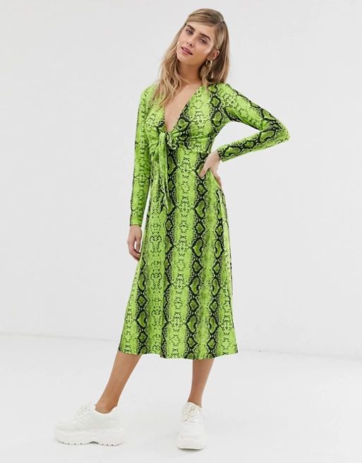 ASOS DESIGN midi dress with knot front in snake print | ASOS (Global)