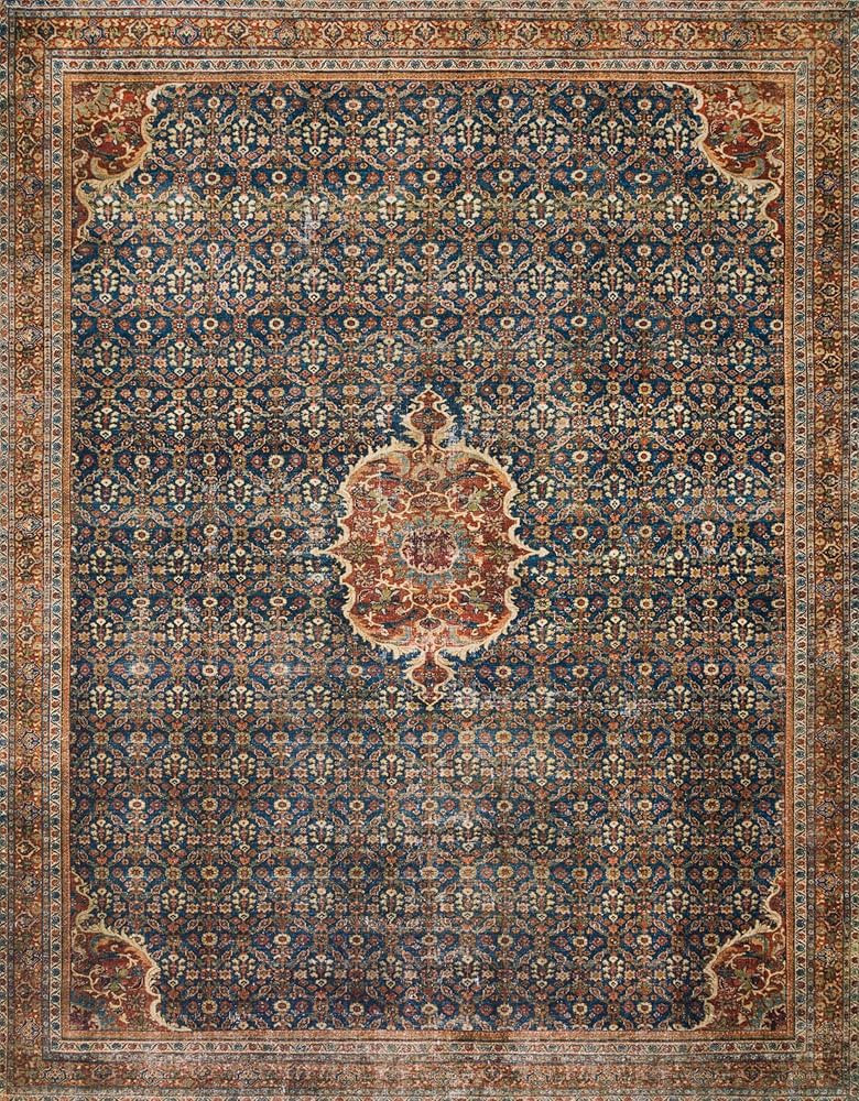Loloi Layla Collection, LAY-09, Cobalt Blue/Spice, 9'-0" x 12'-0", .13" Thick, Area Rug, Soft, Du... | Amazon (US)