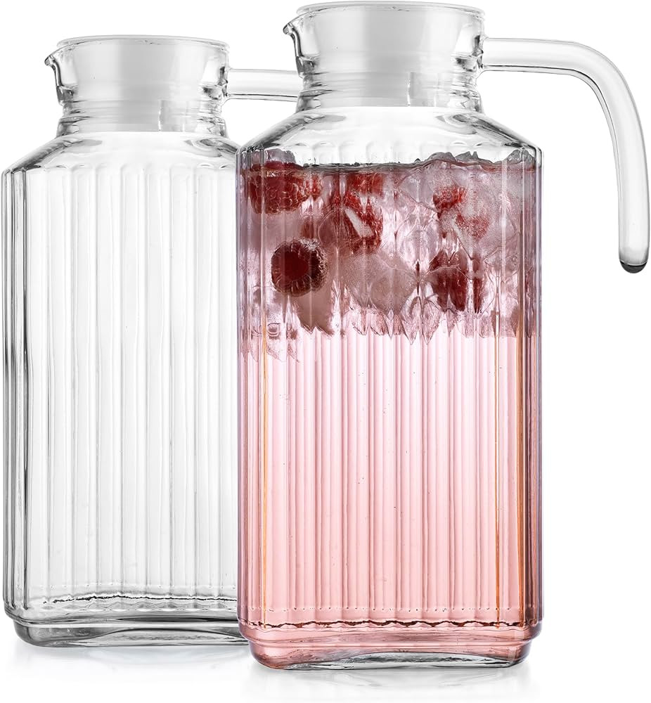 Fridge Pitcher Set of 2– 60 OZ. Glass Water Pitcher with Lid By Home Essentials & Beyond Practi... | Amazon (US)