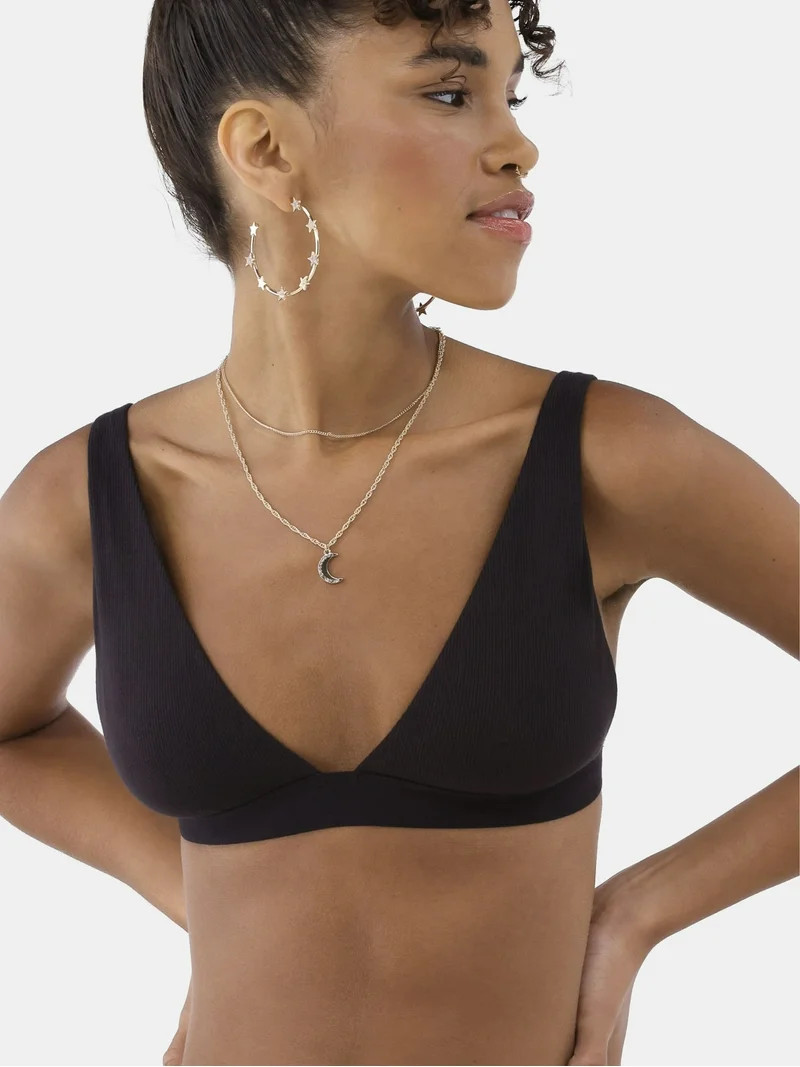 No Boundaries Cotton Stretch Ribbed Wirefree Plunge Bra, Women's XS-3XL | Walmart (US)