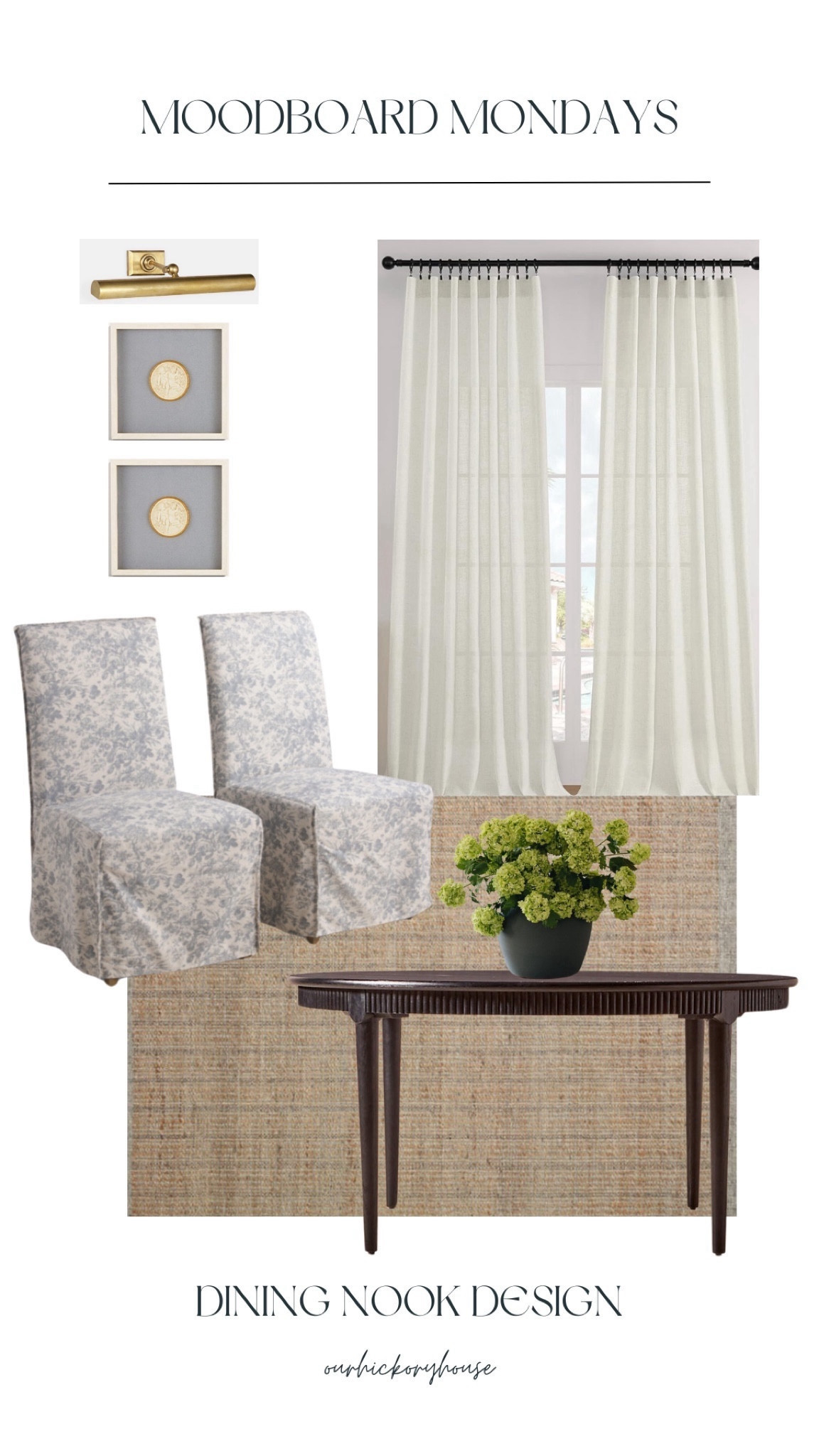 A classic dining nook will always steal the show 


Toile chairs, dark table, round dining table, faux stems, intaglio art, linen curtains, neutral rug

#LTKstyletip #LTKhome