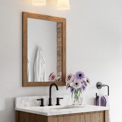 allen + roth  Brawley 22-in W x 30-in H Rustic Oak Rectangular Framed Bathroom Mirror | Lowe's