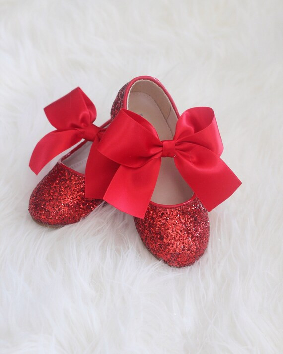 RED Rock Glitter Maryjane Flats with RED SATIN Bow  For | Etsy | Etsy (US)