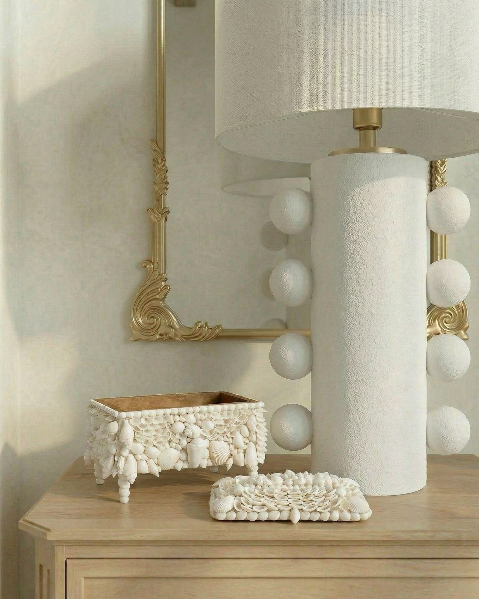 Warm neutral bedroom details 
Light wood nightstands, upholstered cream bed frame, boucle end-of-bed bench, beige textured throw blanket, neutral patterned accent pillows, white and taupe bedding set, abstract neutral wall art, gold wall sconces, arched wall niches, gold framed mirrors, ceramic table lamp with white shade, matte white decorative vase, eucalyptus stems, light wood dresser, brass floor lamp, textured area rug in muted terracotta and blue tones, round fluted wood coffee table, boucle accent chair, small marble side table, stacked coffee table books, ceramic decor accents, wood ceiling beams, herringbone light oak flooring
Modern traditional bedroom, neutral color palette, organic modern decor, cozy minimalist bedroom, high-end bedroom styling, warm earthy tones, designer bedroom inspiration, symmetrical bedroom layout, soft luxury aesthetic, calming bedroom ideas

#LTKSaleAlert

#LTKsale #LTKhome