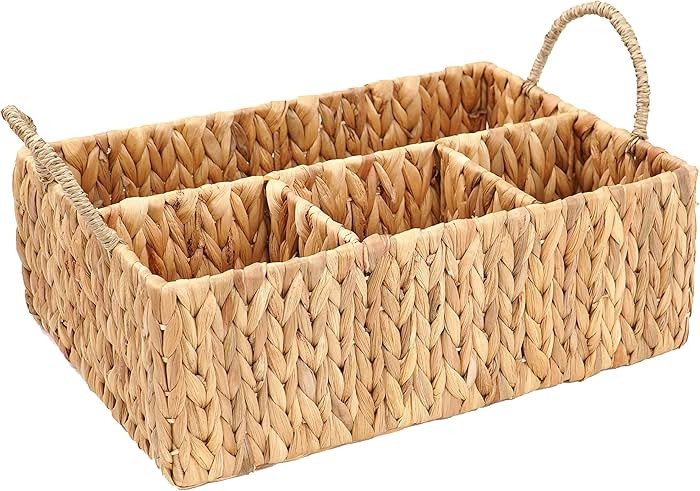 Wicker Divided Storage Basket Woven Natural Basket Hyacinth for Organizing Bathroom Kitchen Shelv... | Amazon (US)