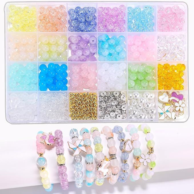 Enjoymade Transparent Color Glass Beads Bracelet Making Kit, Girls' Lovely Cute Bracelet Necklace... | Amazon (US)