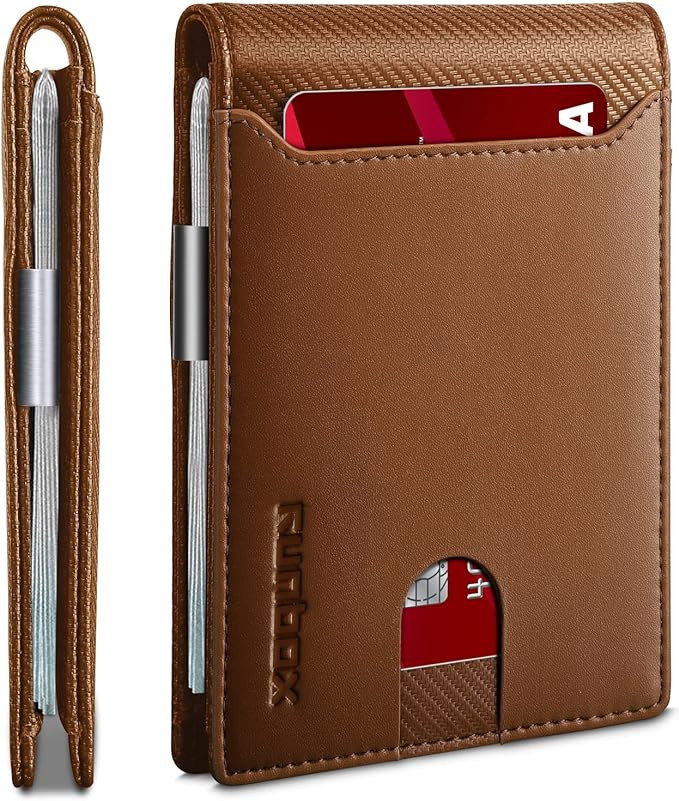 RUNBOX Slim Wallets for Men - Leather Money Clip Mens Wallet - RFID Blocking Front Pocket Bifold ... | Amazon (US)