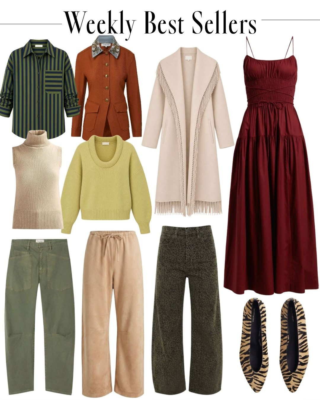 By the looks of this week’s bestsellers, I think you’re ready for fall—and so am I! Reformation is absolutely killing it right now, and that sweater in lemongrass with a pop of leopard proves it. Clearly, we’re on the same page with those two—and I can’t wait to style them this fall!

These are all so good for the fall transition because they’re elevated takes on the staples we already rely on—a classic button-down in a great color combination, an easy drawstring pant done in lightweight suede, and a midi dress in a rich fall color that will layer perfectly under your favorite jacket or wrap when the temperatures drop. I like your style!

#BestSellers #FallTransitionalDressing 

 #LTKootd #LTKOver40 #LTKTall