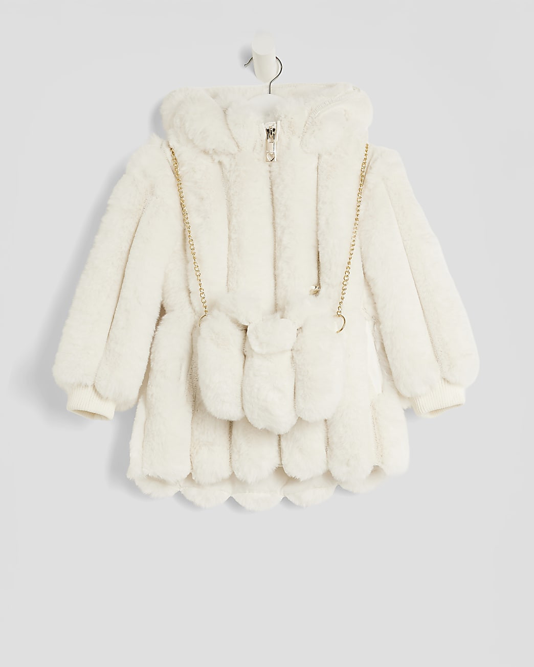 Mini Girls Beige Faux Fur Coat With Bag | River Island UK & IE