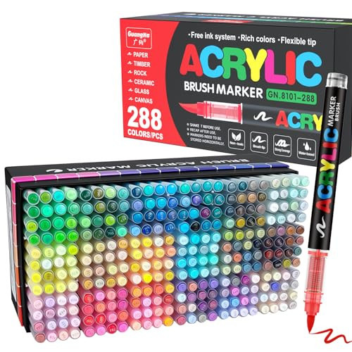 Guangna 288 Acrylic Paint Markers, Brush Tip Acrylic Paint Pens, Quick-Drying Waterproof Ink, for Rock Painting Plastic Wood Canvas Glass Ceramic Metal Art Crafts Supplies Gift | Amazon (US)
