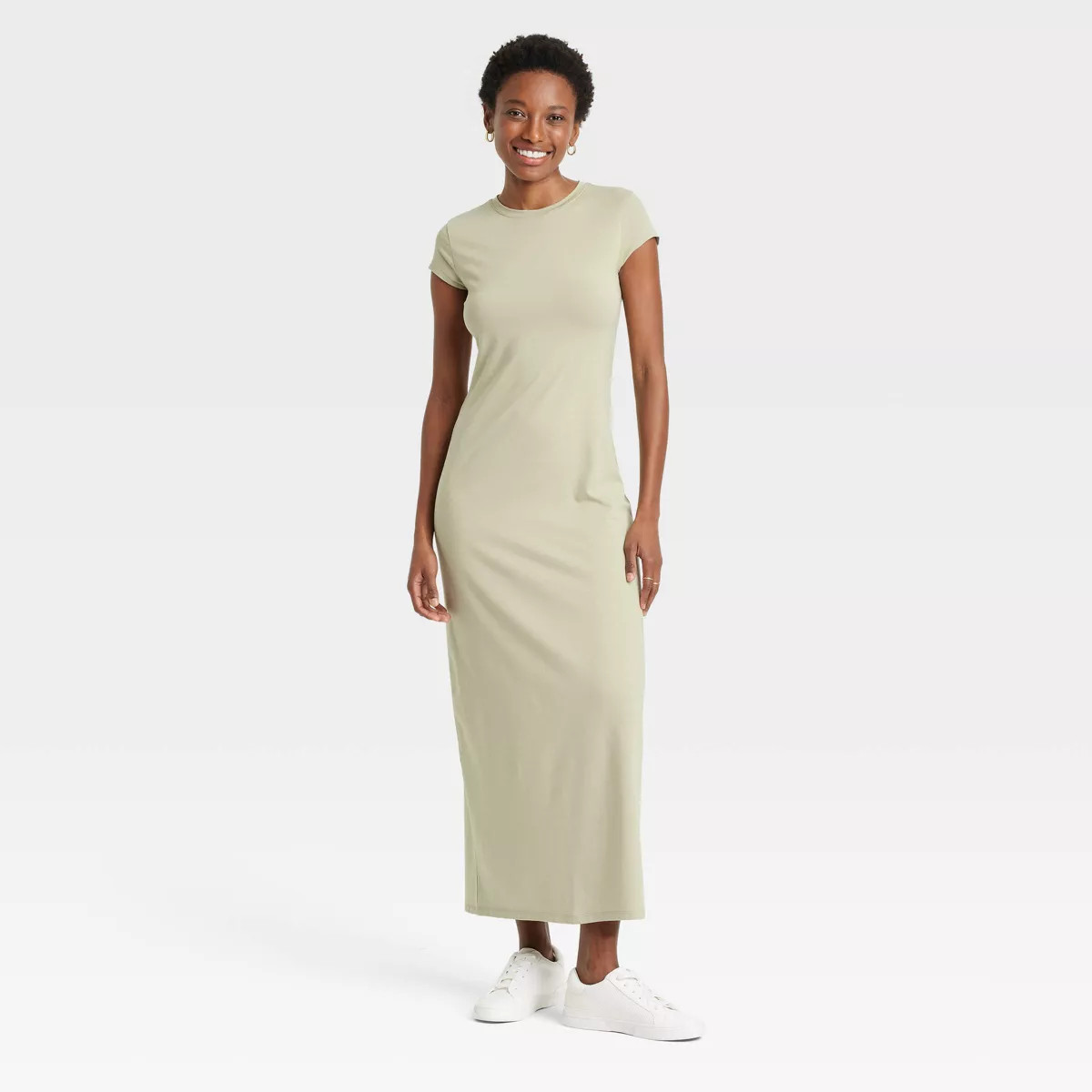 Women's Short Sleeve Knit Maxi Dress - A New Day™ Olive XS | Target