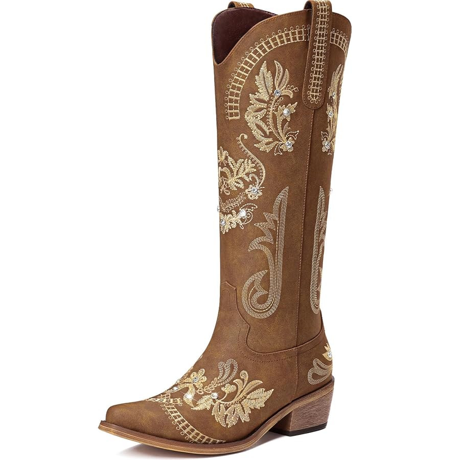 Cowboy Boots for Women - Wide Calf Knee High Cowgirl Boots, Glitter Sparkly Rhinestone Western Co... | Amazon (US)
