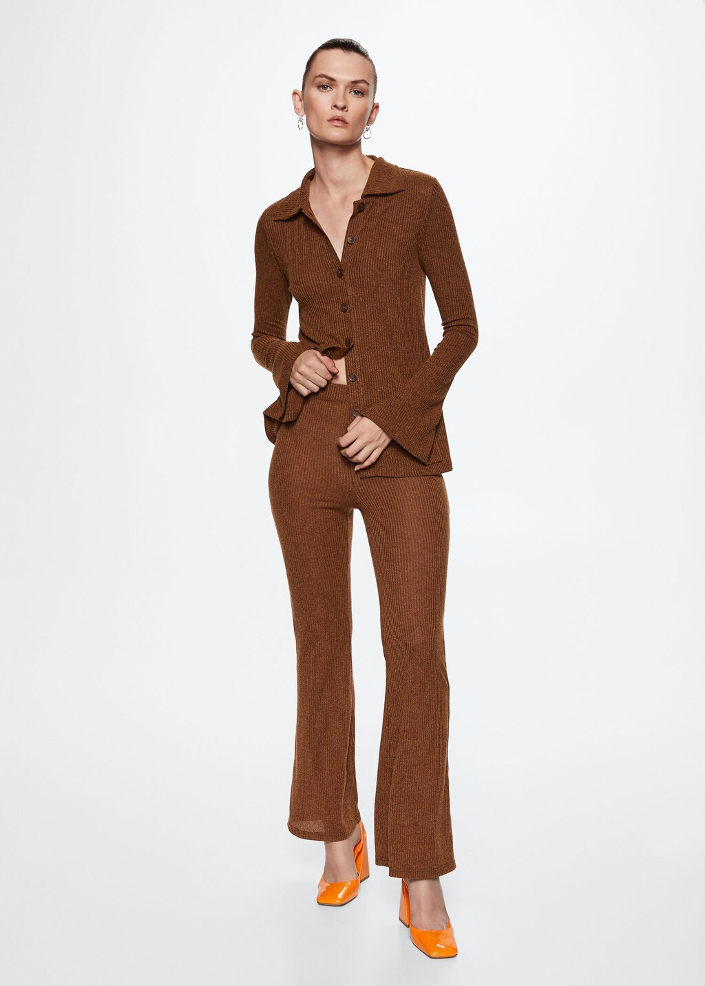 Ribbed flare trousers | MANGO (US)